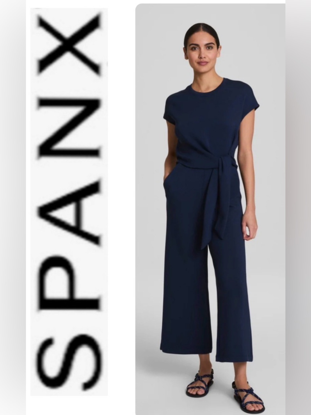 SPANX AirEssentials Tie Waist Jumpsuit Navy Blue XS NWOT
